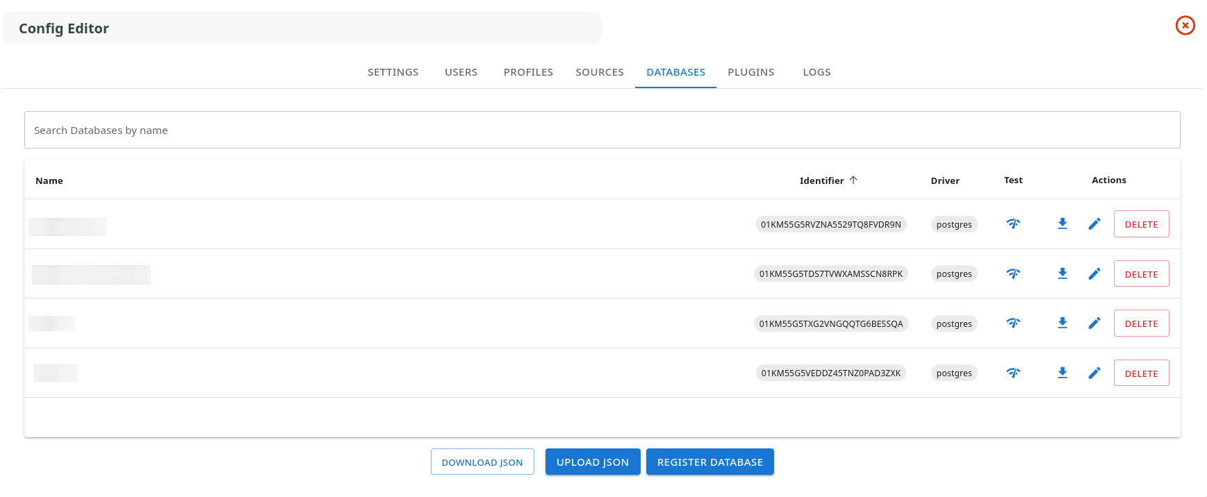 Databases tab overview
