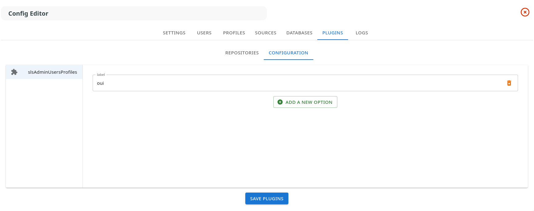 Plugins Configuration tab