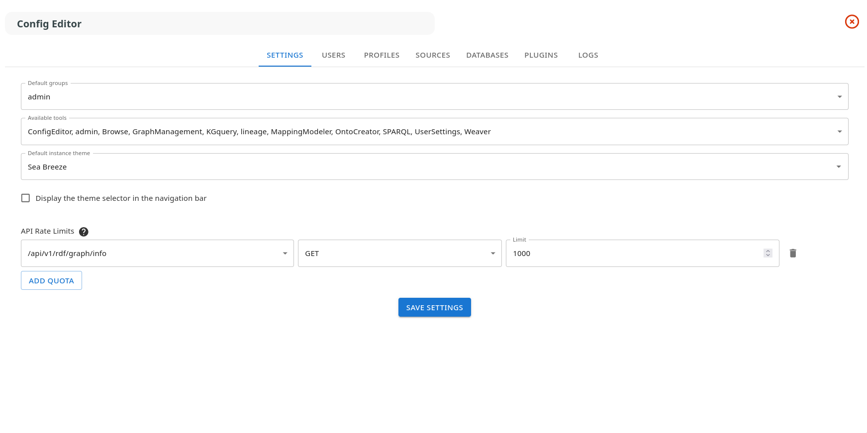 Settings tab overview