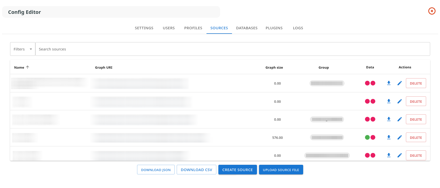 Sources tab overview