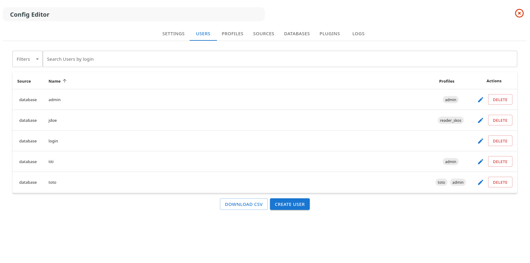 Users tab overview